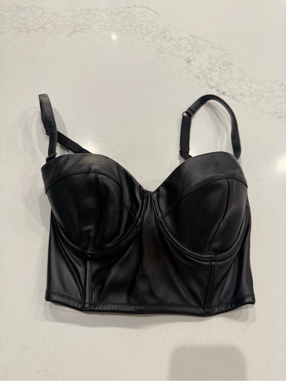 Victoria's Secret Black Faux Leather Longline Bustier Top